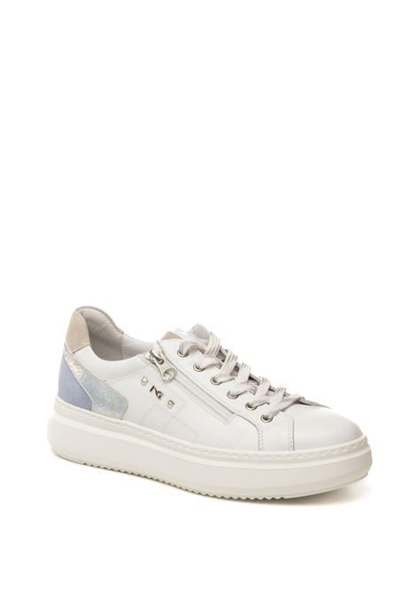 Sneaker pelle bianco/azzurro/rosa NERO GIARDINI | E615285CILE-707